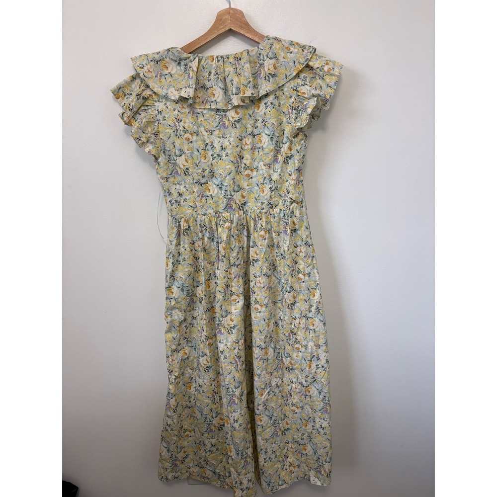 O.p.t. Kate Floral Poplin Ruffle V-Neck Dress – Multicolor – Size L - Picture 5 of 5